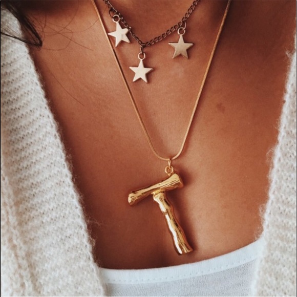 Jewelry - Bamboo letter necklace initial alphabet monogram
